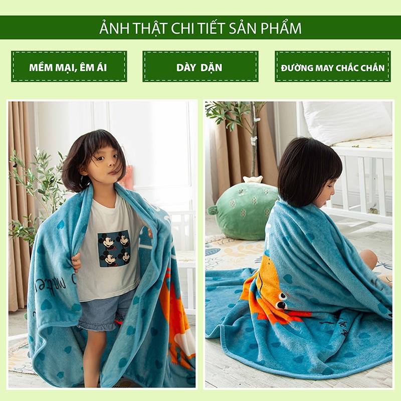 Chăn tuyết nhung cho bé đi học hình ngộ nghĩnh chất tuyết nỉ nhung mềm mịn, KT 1m x 1m4