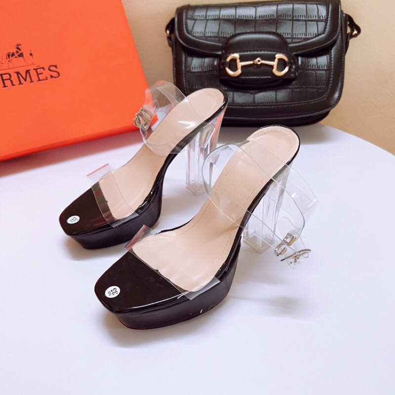 Bán sỉ Giày sandal cao gót đúp 12p quai trong gót vuông trong sang chân cực kì