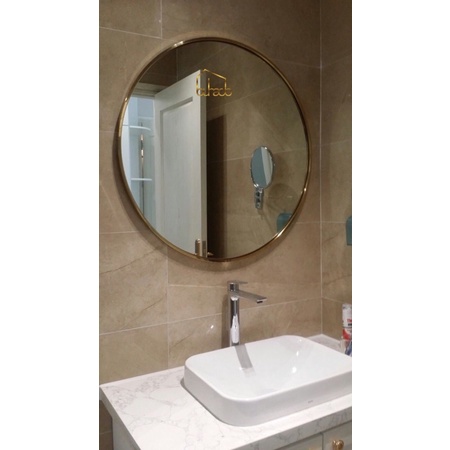 Gương tròn inox mạ vàng khung inox hộp dày đường kính 60cm, 70cm