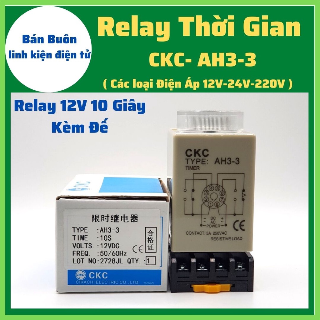 Rơ le thời gian CKC tặng kèm đế, role thời gian CKC AH3/ 3, relay thời gian,timer CKC AH3-3