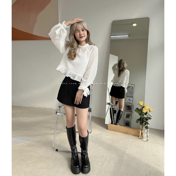 [NEW]SET 3CT ÁO REN BI MIX CHÂN VÁY THÔ KAKI “HANA” xinh xắn
