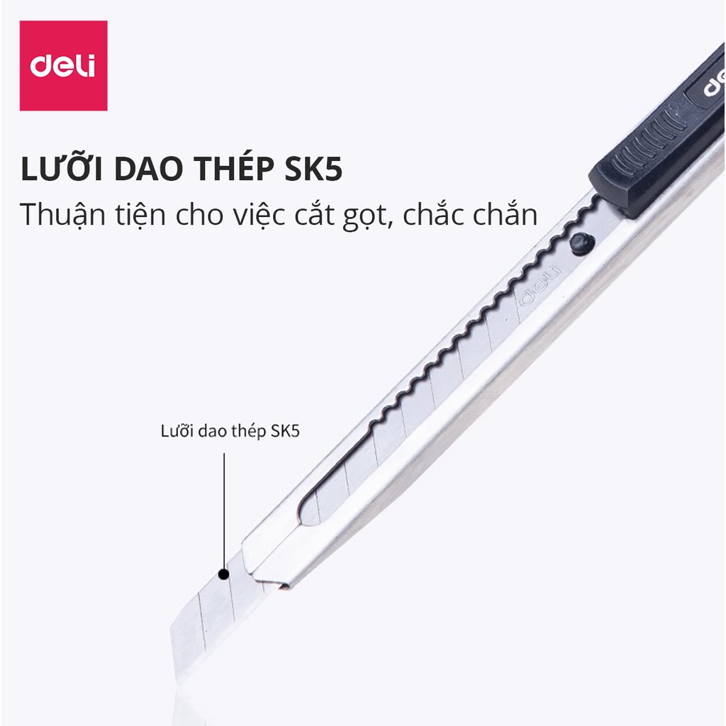 Dao rọc giấy Deli chất liệu kim loại với lưỡi thép SK5, 1 cái - 2058