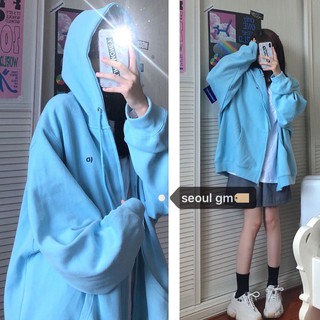 Áo khoác nỉ có mũ màu xanh - khoác zip hoodie