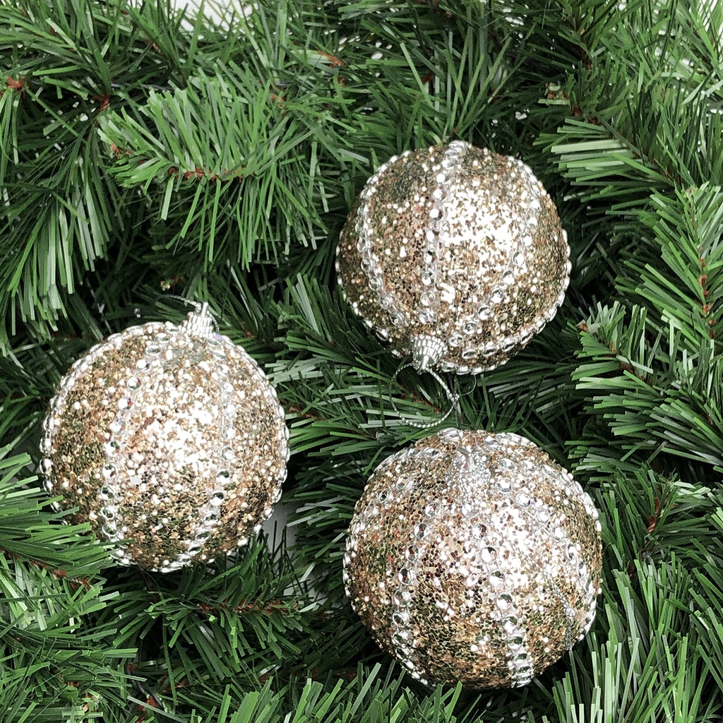 Combo 3 quả châu cao cấp đính hạt treo cây thông Noel trang trí Giáng sinh đường kính 8cm