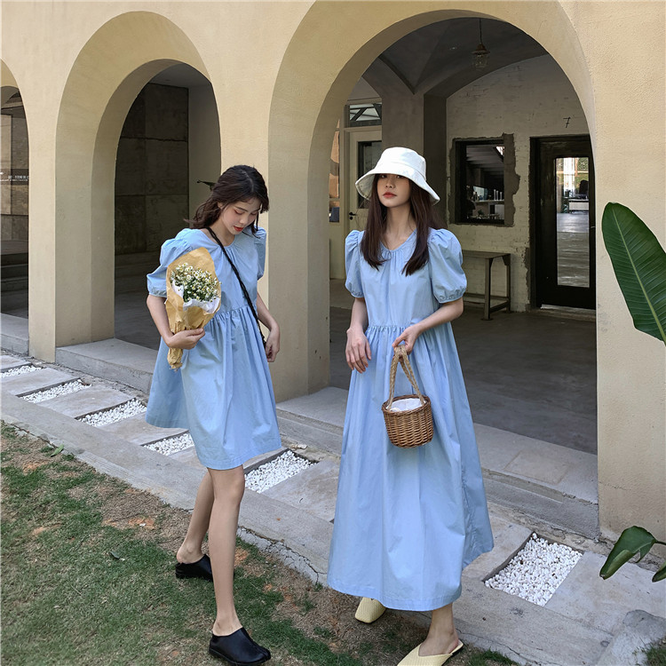 Xiaozhainv Đầm Tay Ngắn Màu Trơn Phong Cách Ulzzang Hàn Quốc 2 Màu Lựa Chọn | BigBuy360 - bigbuy360.vn