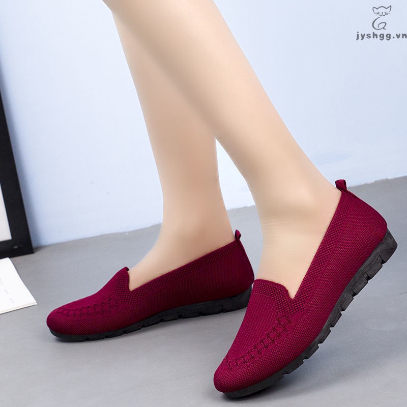 Giày lười vải dệt kim đế bằng co giãn mềm mại thoải mái thoáng khí thời trang mùa hè cho phái nữ