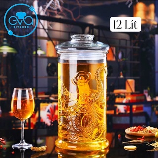 Bình ngâm thuỷ tinh 12 lít dáng trụ hoa văn rồng - tr12l m1096