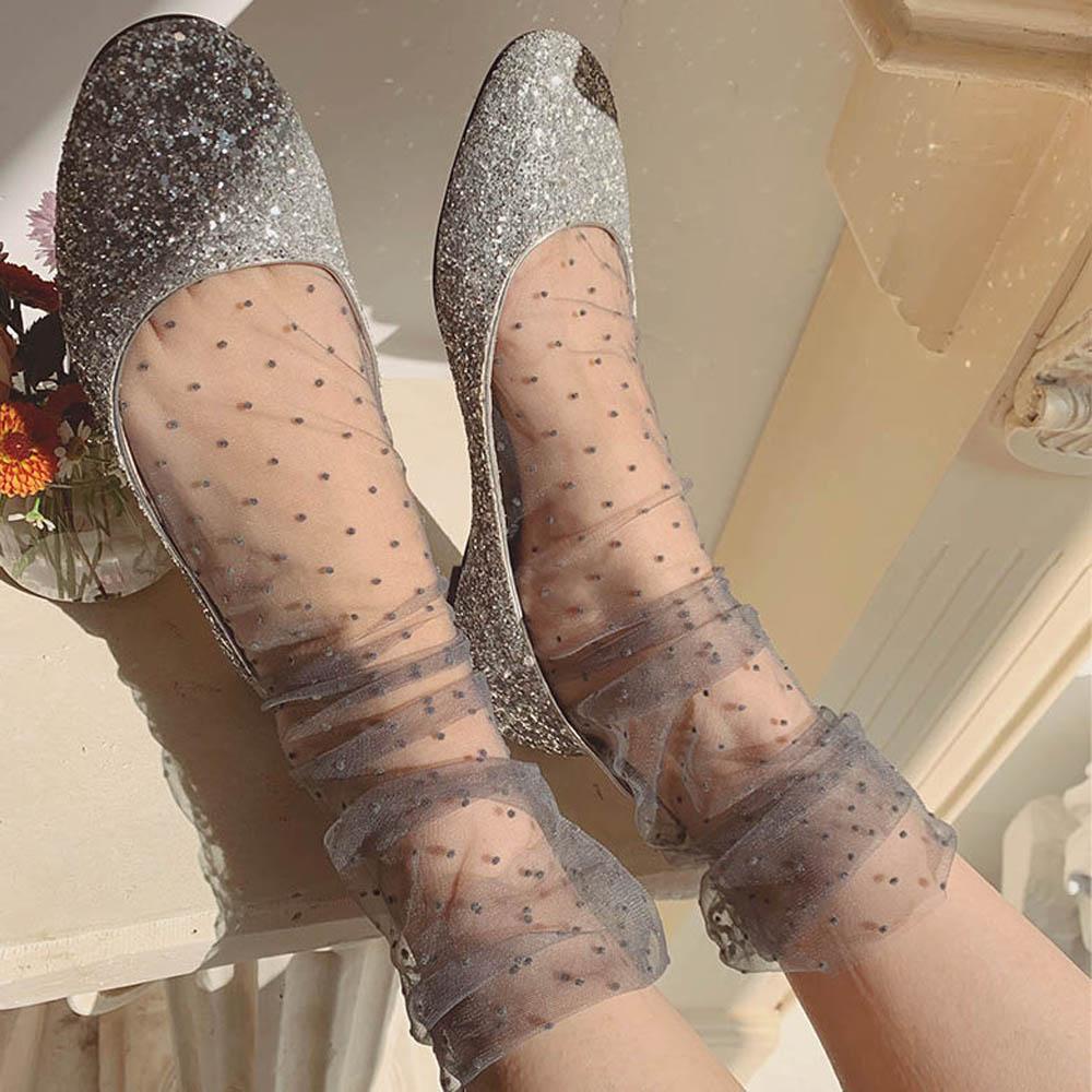 Tất Lưới Chiffon Trong Suốt Họa Tiết Chấm Bi WMES15H Cho Nữ