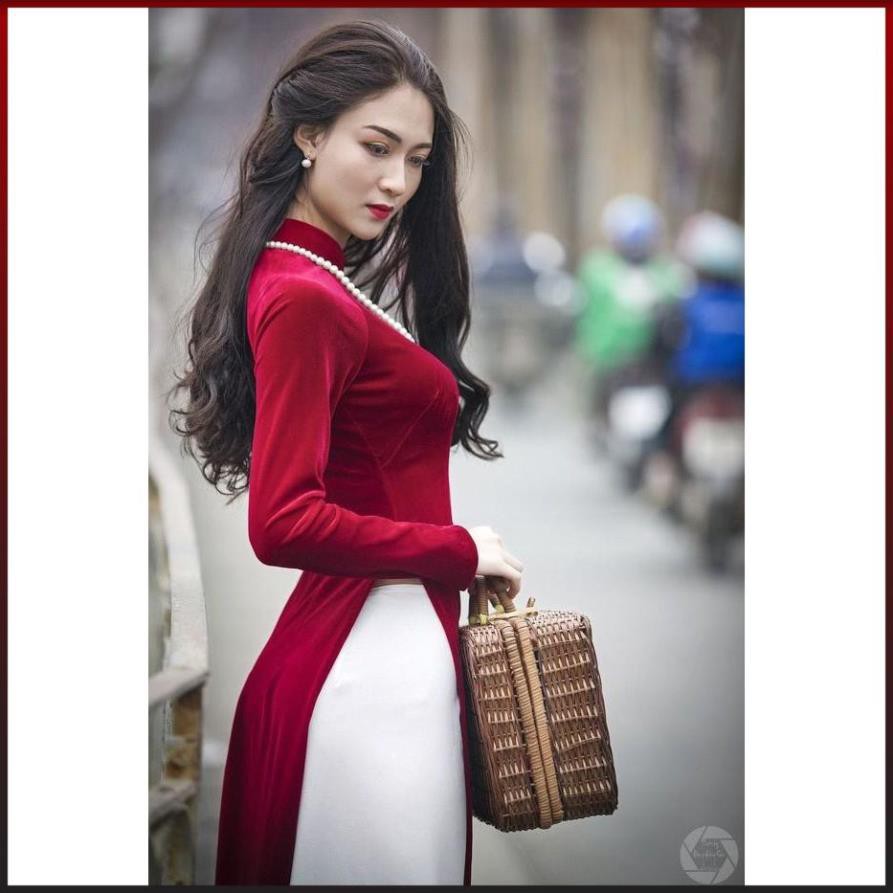 ÁO DÀI NHUNG TRUYỀN THỐNG MÀU XANH LAM KÈM QUẦN - SANG TRONG &amp; TINH TẾ ADNT2T-Xanh Lam