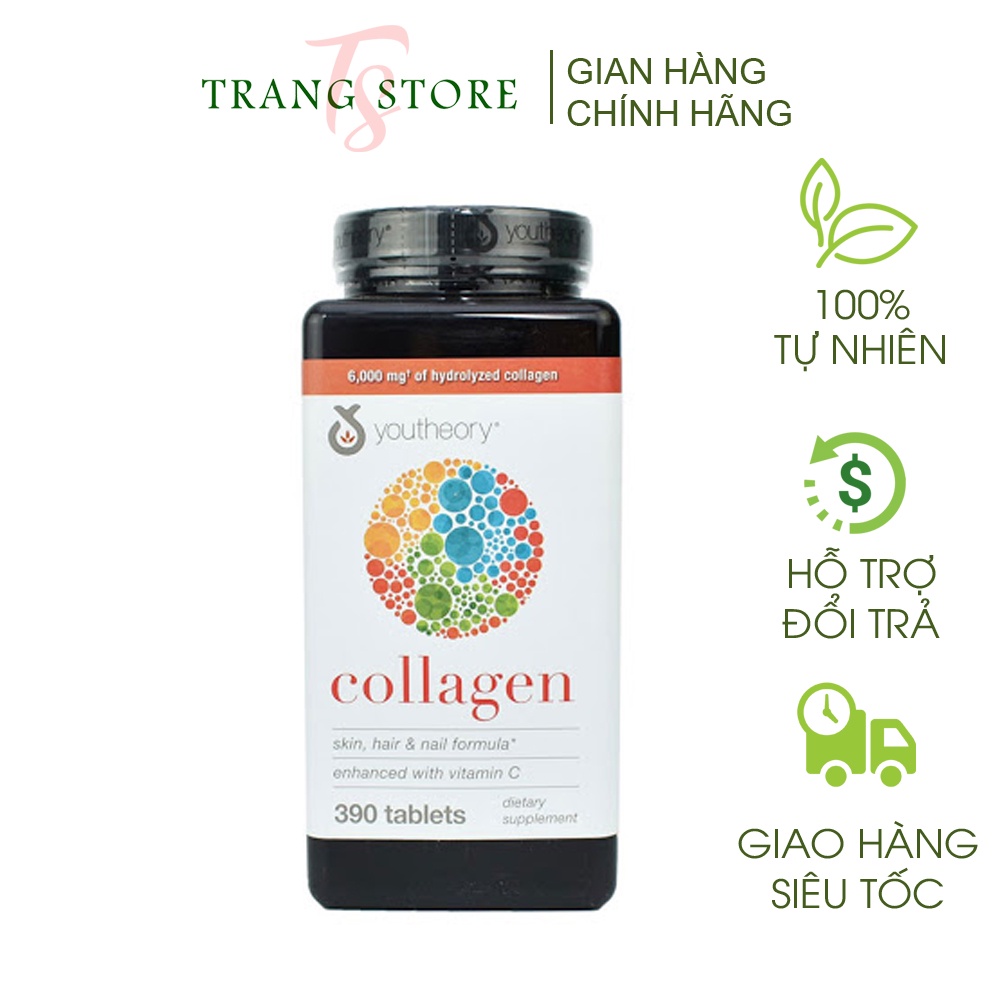 Viên Uống Youtheory Collagen + Biotin 6000mg giảm thiểu các nếp nhăn cải thiện độ đàn hồi của làn da | Hộp 390 Viên