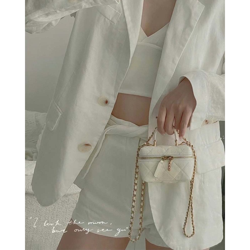 Túi Mini JASMIN NOIR Họa Tiết Caro Phối Dây Xích Sang Trọng Độc Đáo Cho Nữ