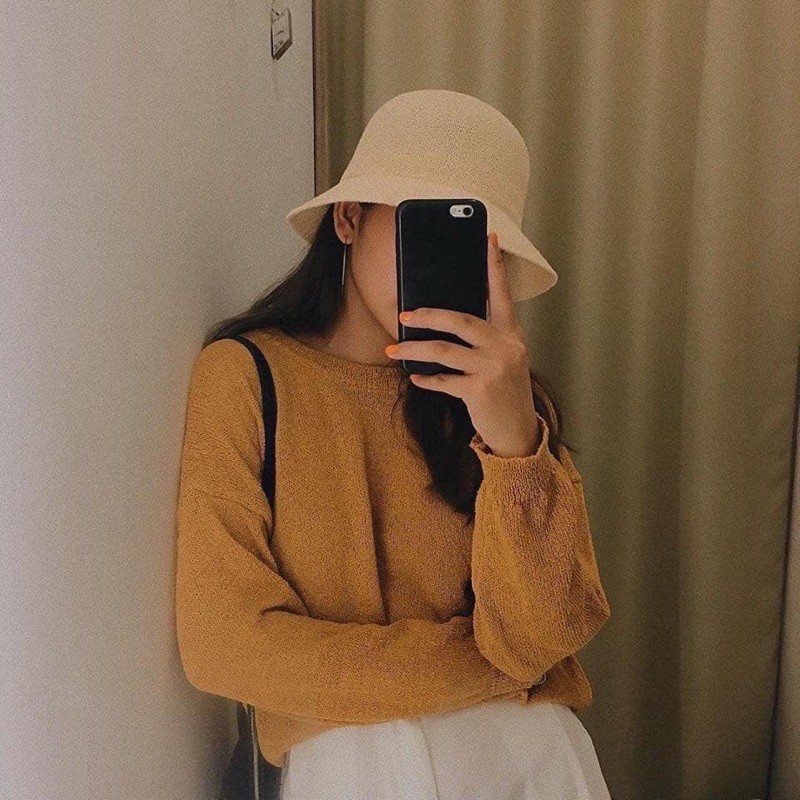 Mũ Bucket Cói Chữ M Hàn Quốc Siêu Xinh TOPBRA