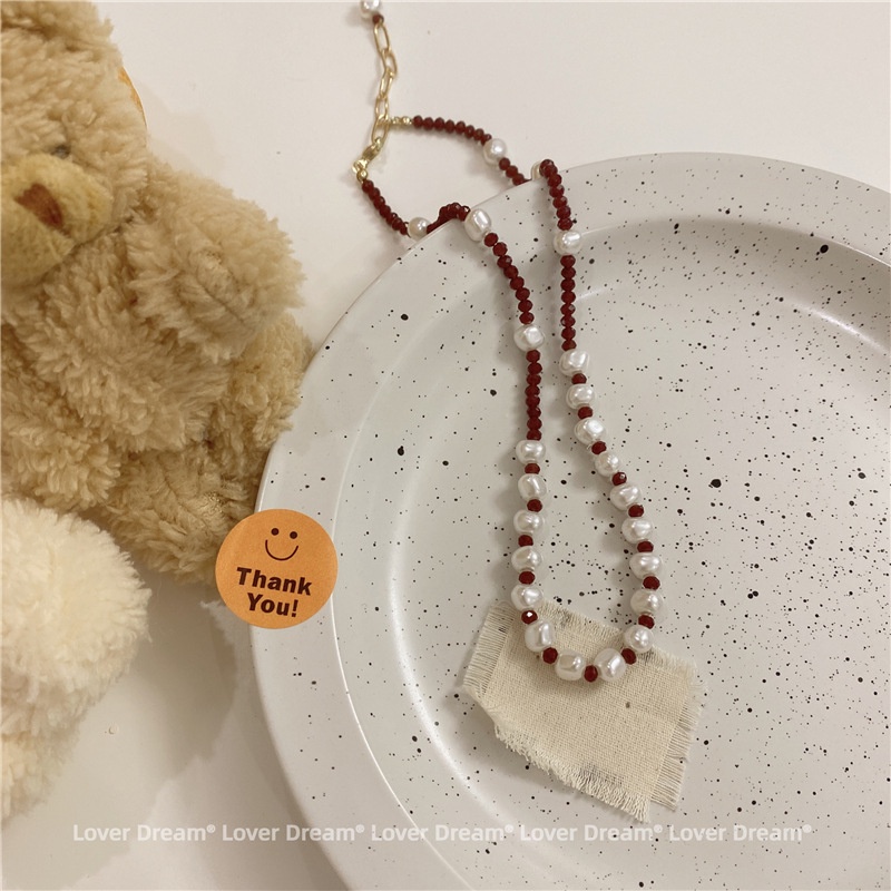 Dây Chuyền Ngọc Trai Màu Đen Đỏ Phong Cách Hàn Quốc 19A1302