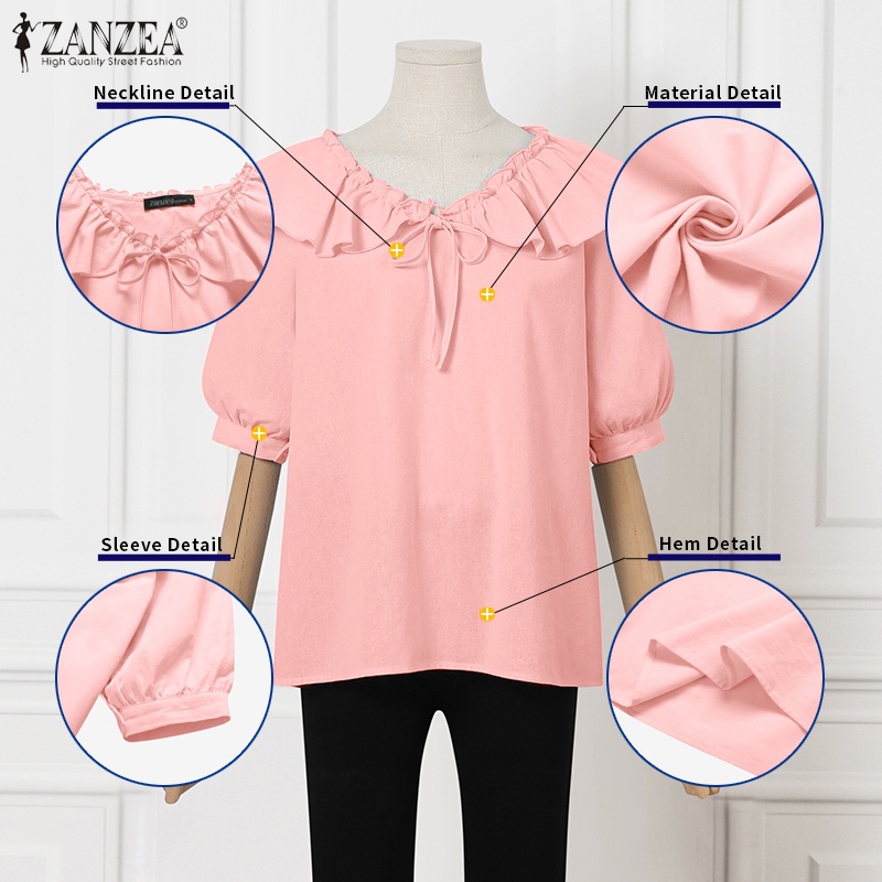 Áo Kiểu Cổ Chữ V Tay Lỡ Phối Bèo Thời Trang Cho Nữ ZANZEA