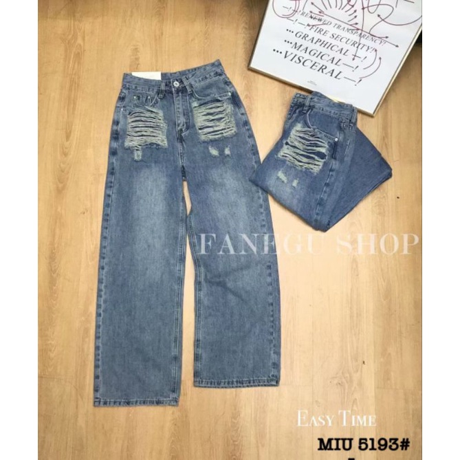 Quần jeans suông rách túi hàng QCL1