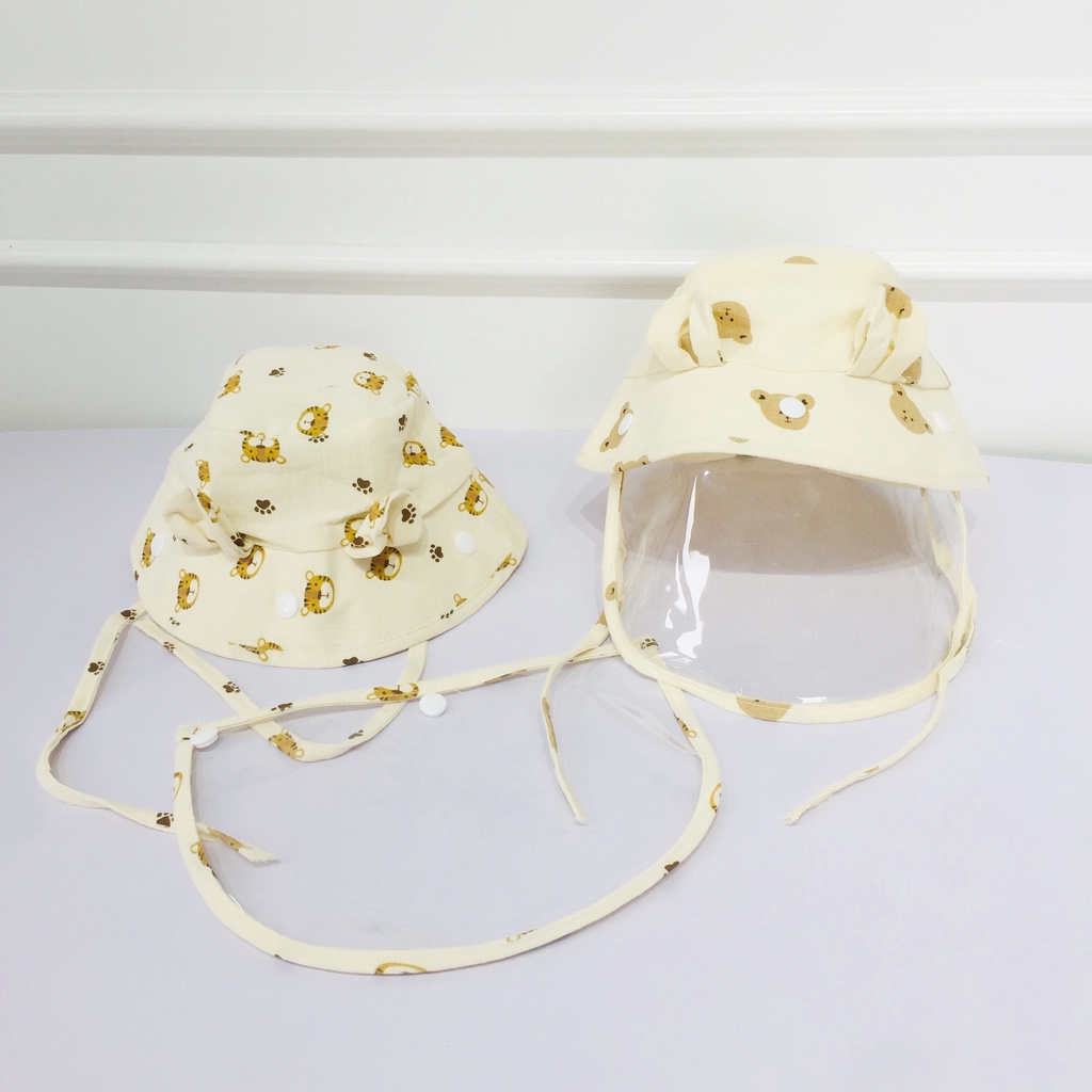 Mũ chống giọt bắn tai gấu Bebezoo - Mochee cho bé, vải linen mềm mại kèm kính chống giọt bắn có thể tháo rời