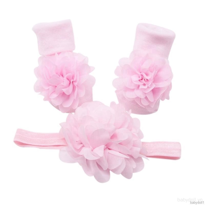 Set Vớ Cotton Ren Hoa Và Băng Đô Hoa Lớn Dễ Thương Dùng Làm Đạo Cụ Chụp Ảnh Cho Bé Sơ Sinh