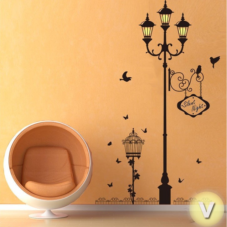 Decal dán tường Cột đèn vàng