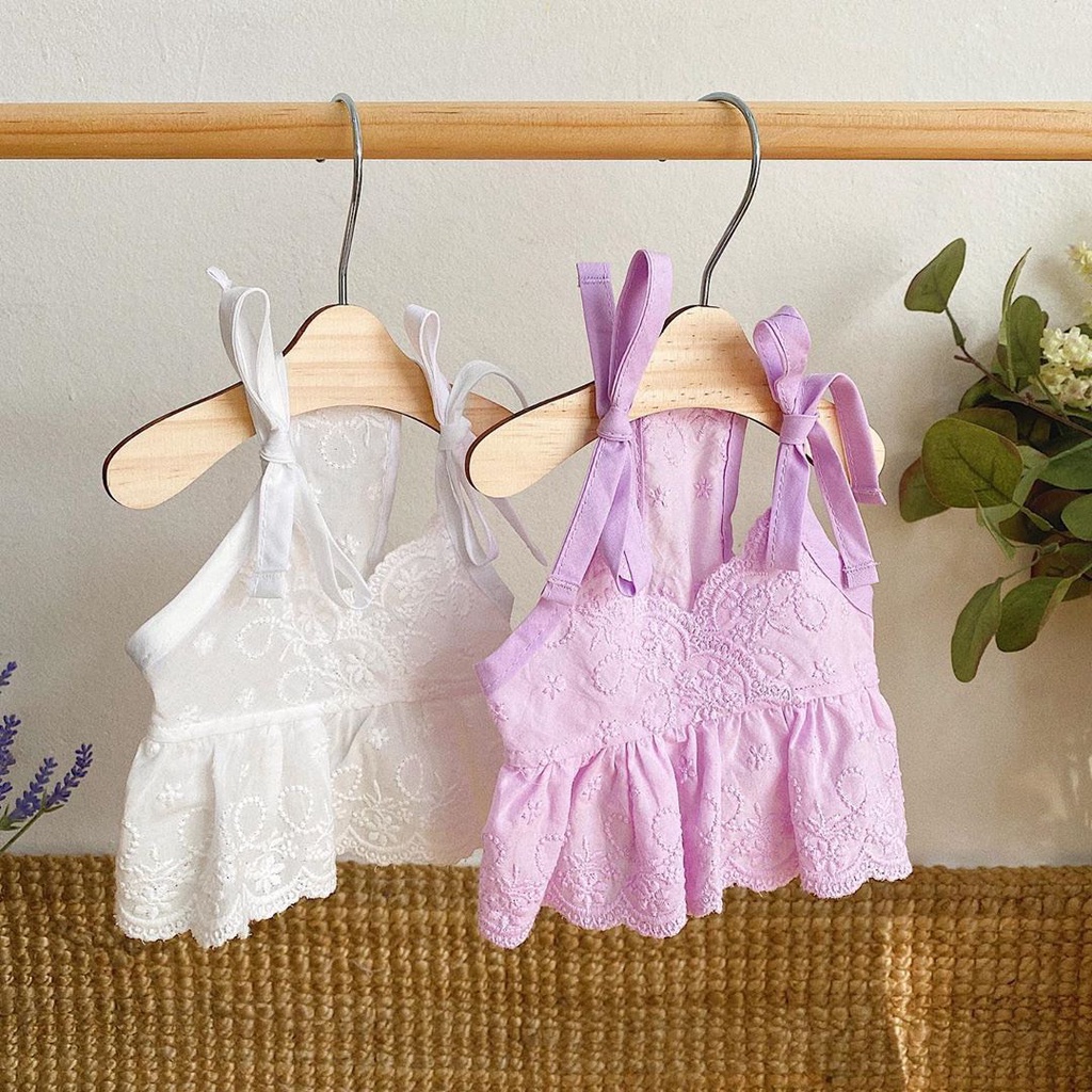 Set áo váy pelum cotton nơ cột dây kèm kẹp nơ cute xinh xẻo đáng yêu dễ thương dành cho thú cưng chó mèo