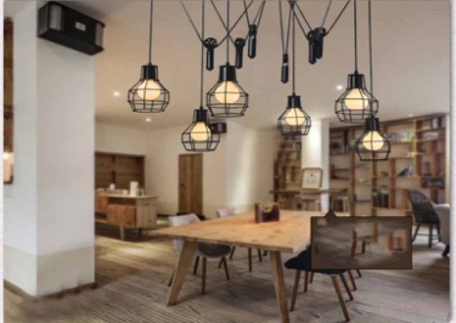 Đèn thả trần hình mạng nhện với 5 bóng tròn