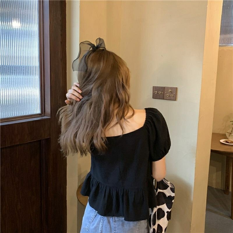 Áo voan BH ngắn tay màu sắc đơn giản thời trang Hàn Quốc cho nữ