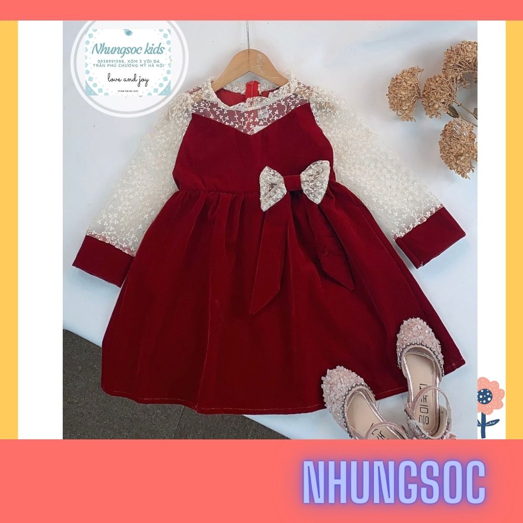 TẾT 2021 Váy nhung phối ren H&amp;B kids tiểu thư cực xinh