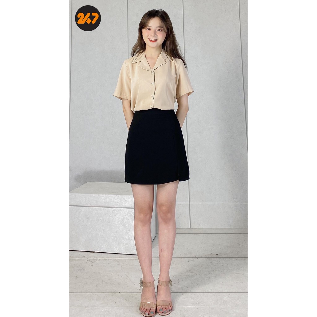 Áo sơ mi tay ngắn cổ vest màu be vintage ulzzang kèm video ảnh thật shop chụp