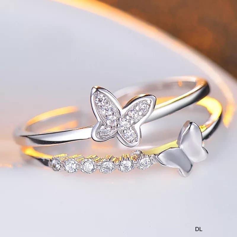 Nhẫn hình bướm đôi bạc 925 cao cấp - HanaFengshui