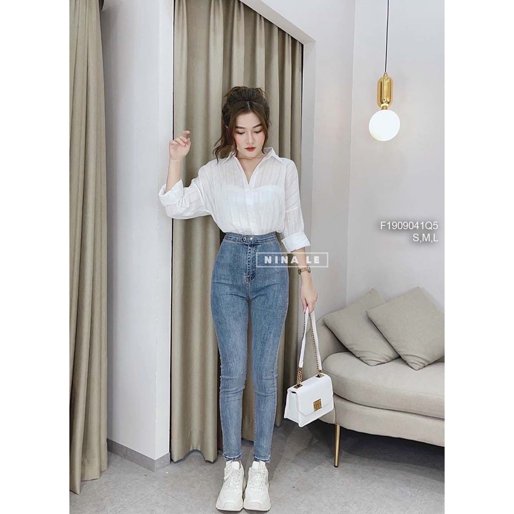 Quần jean dài ôm khuy bấm lưng cao tôn dáng!