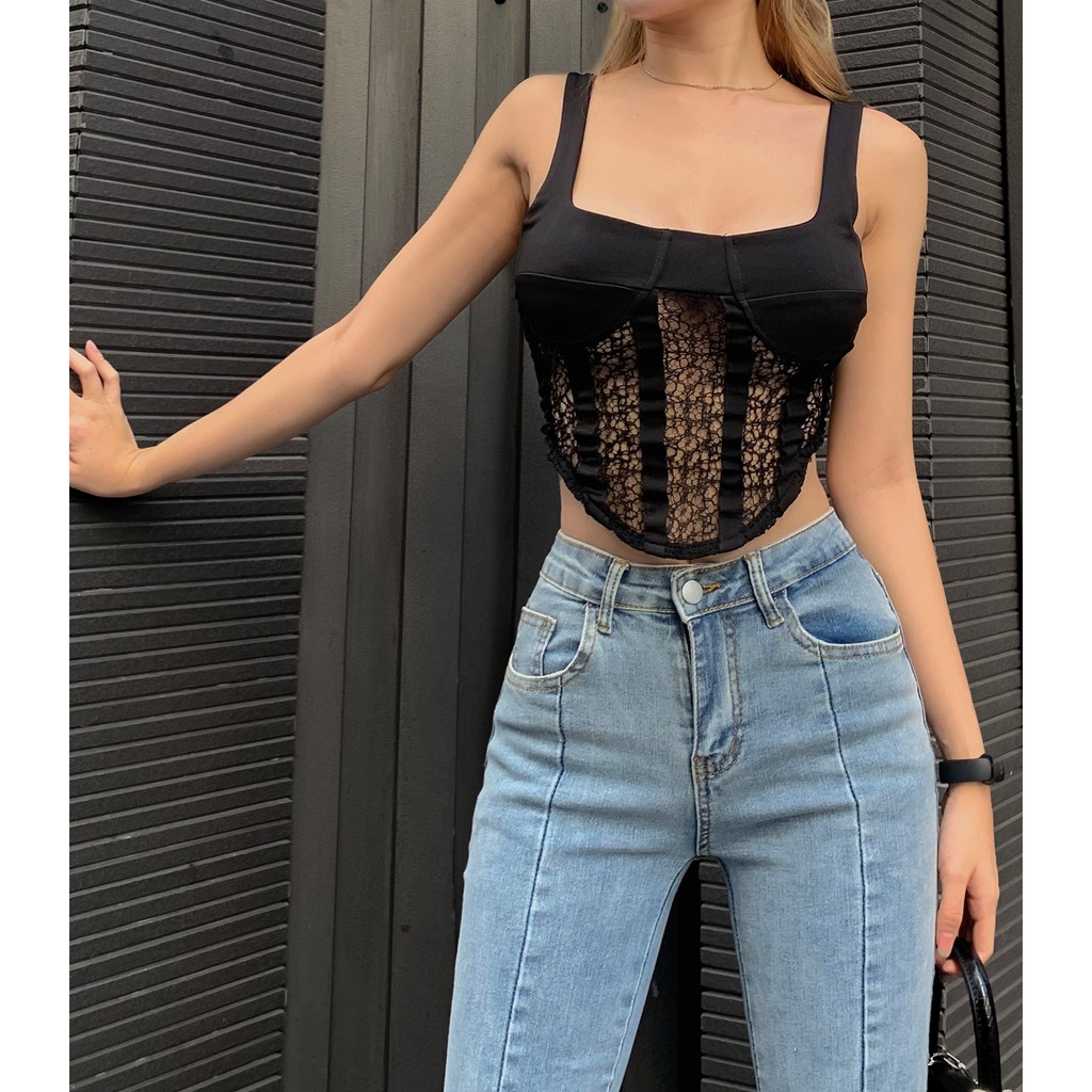 Croptop phối ren sexy