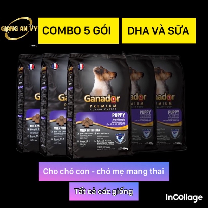 [Combo 5 gói 400g) Ganador DHA và sữa- Thức ăn chó dưới 12 tháng
