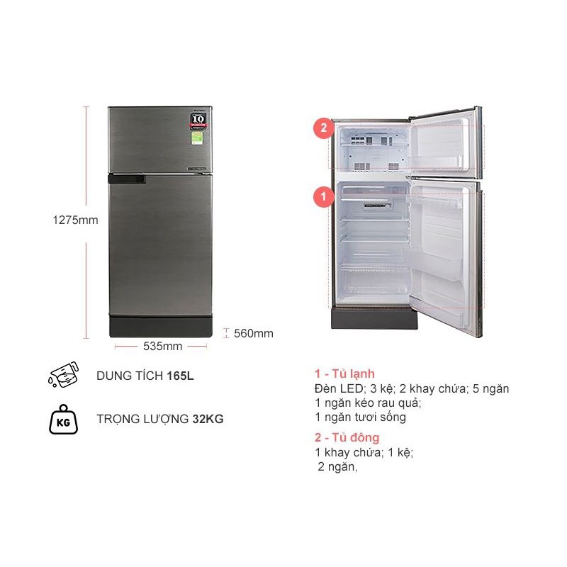 Tủ lạnh Sharp Inverter SJ-X196E-DSS 180L Điện Máy Hải Đăng HN