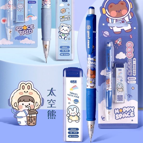 Set Bút Chì Ngòi 0,5mm Kim Kèm Ngòi Thay Thế Nhiều Mẫu Hoạt Hình Dễ Thương