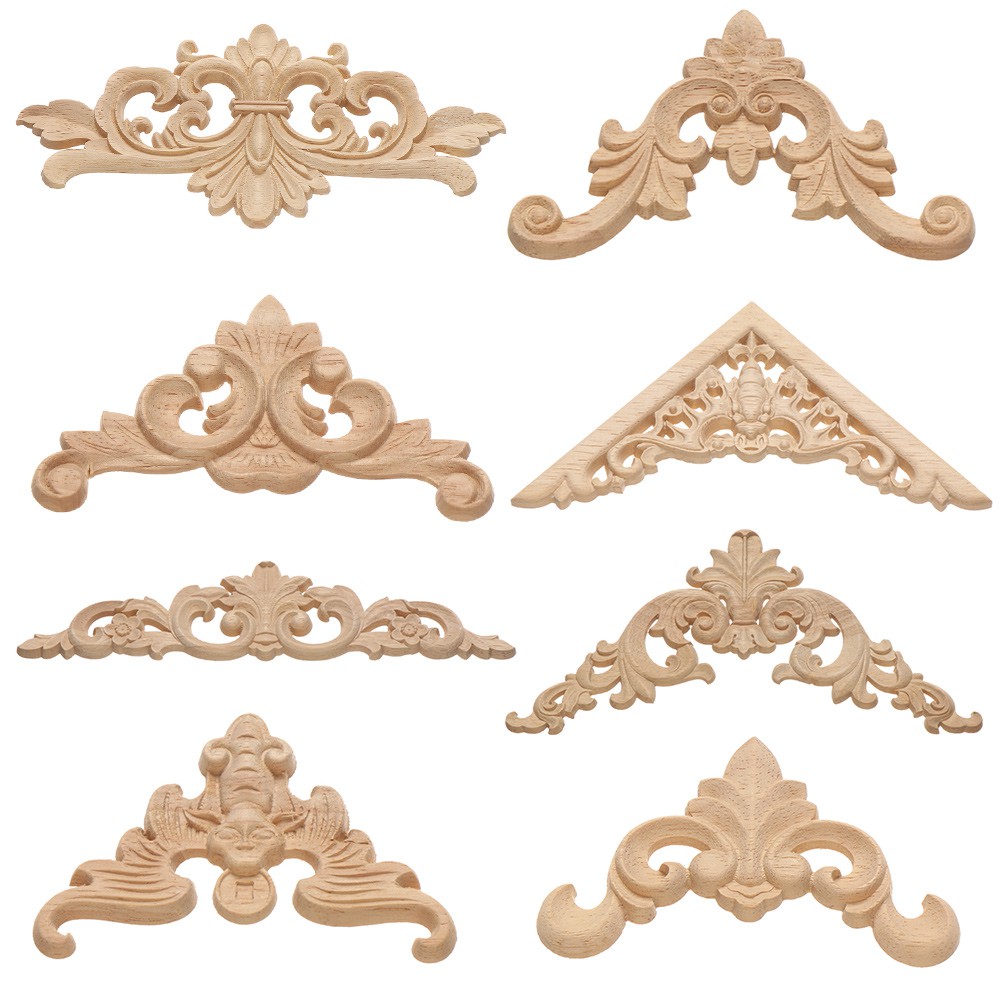 LETTER High Quality wooden Figurines Crafts Unique Woodcarving Decorative Wood Carved Furniture Parts Natural Floral Multi-styles Wall Door Decoration Corner Appliques Frame