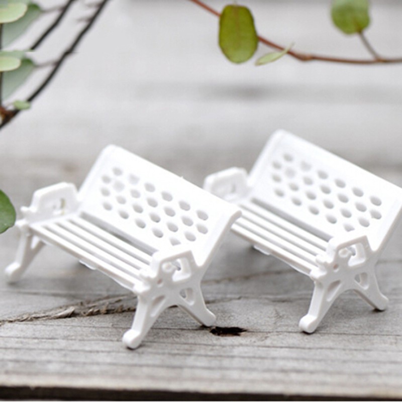 Set 1/ 5 ghế dài công viên màu trắng dành cho trang trí sân vườn nhà búp bê