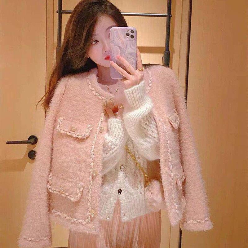 Áo Khoác Len Ngắn Dày Dặn Màu Hồng Thời Trang Thu Đông Hàng Mới 2022 Dành Cho Bạn Nữ