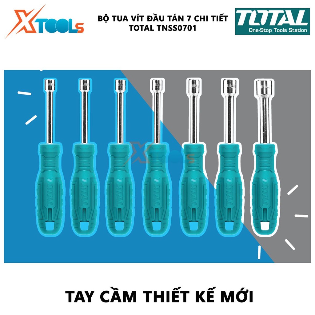Bộ tuốc nơ vít đầu tán 7 chi tiết TOTAL TNSS0701 | Bộ 7 tua vít kích thước từ 6mm đến 12mm [CHÍNH HÃNG] [XTOOLs]