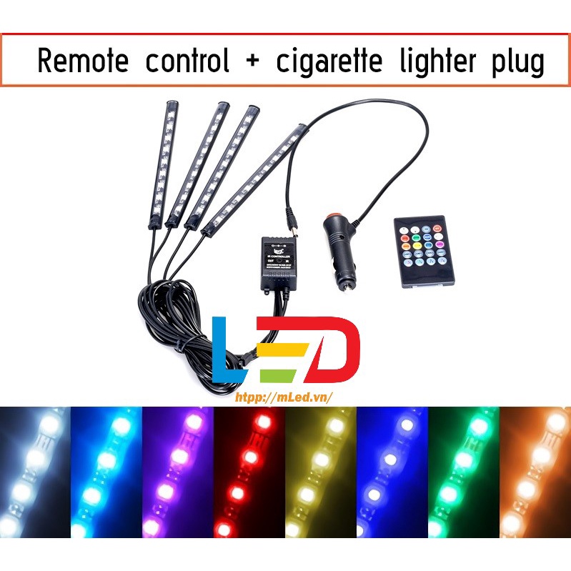 Đèn led cảm ứng gầm ghế ô tô RGB, trang trí nội thất ô tô, điều khiển bằng điện thại, nháy theo nhạc [4 đèn x 12 led]