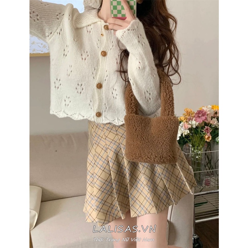 Áo Len Tay Dài Dáng Rộng Thiết Kế Đục Lỗ Thời Trang Hàn Quốc