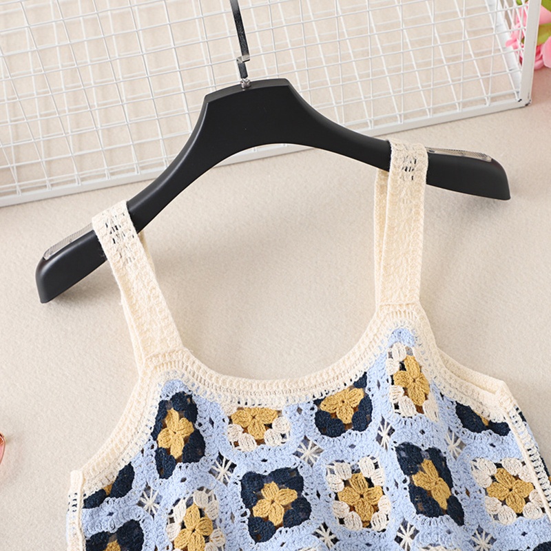 Xiangbao Áo Crop Top Dệt Kim Không Tay Họa Tiết Kẻ Sọc Màu Khối Khoét Rỗng Cho Nữ