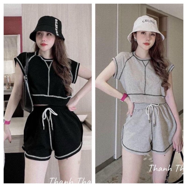 [BỘ THỂ THAO] Set Trang Phục Nữ, Set Đồ Bộ Nữ Dáng Thể Thao Áo Tanktop Phối Quần Ngắn -bộ thể thao quần đùi cotton phối