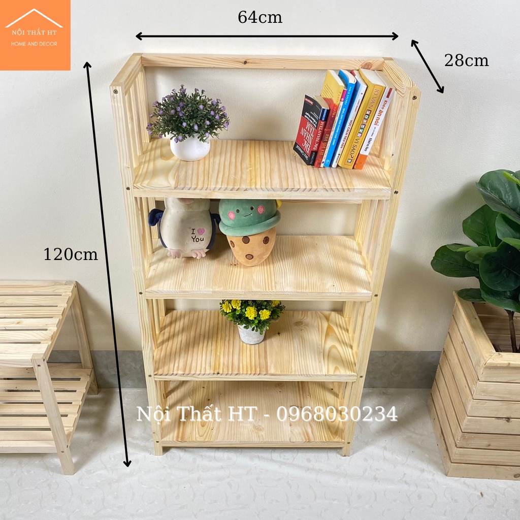 Kệ Sách Đa Năng 4 Tầng Gỗ Thông Không Mối Mọt, Kệ Để Đồ Đa Năng - Nội Thất HT