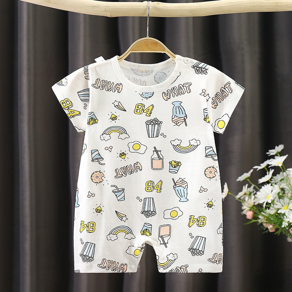 trẻ em cotton một mảnh ngắn tay romper mùa hè 0-2 tuổi đồ ngủ sơ sinh mặc ngoài