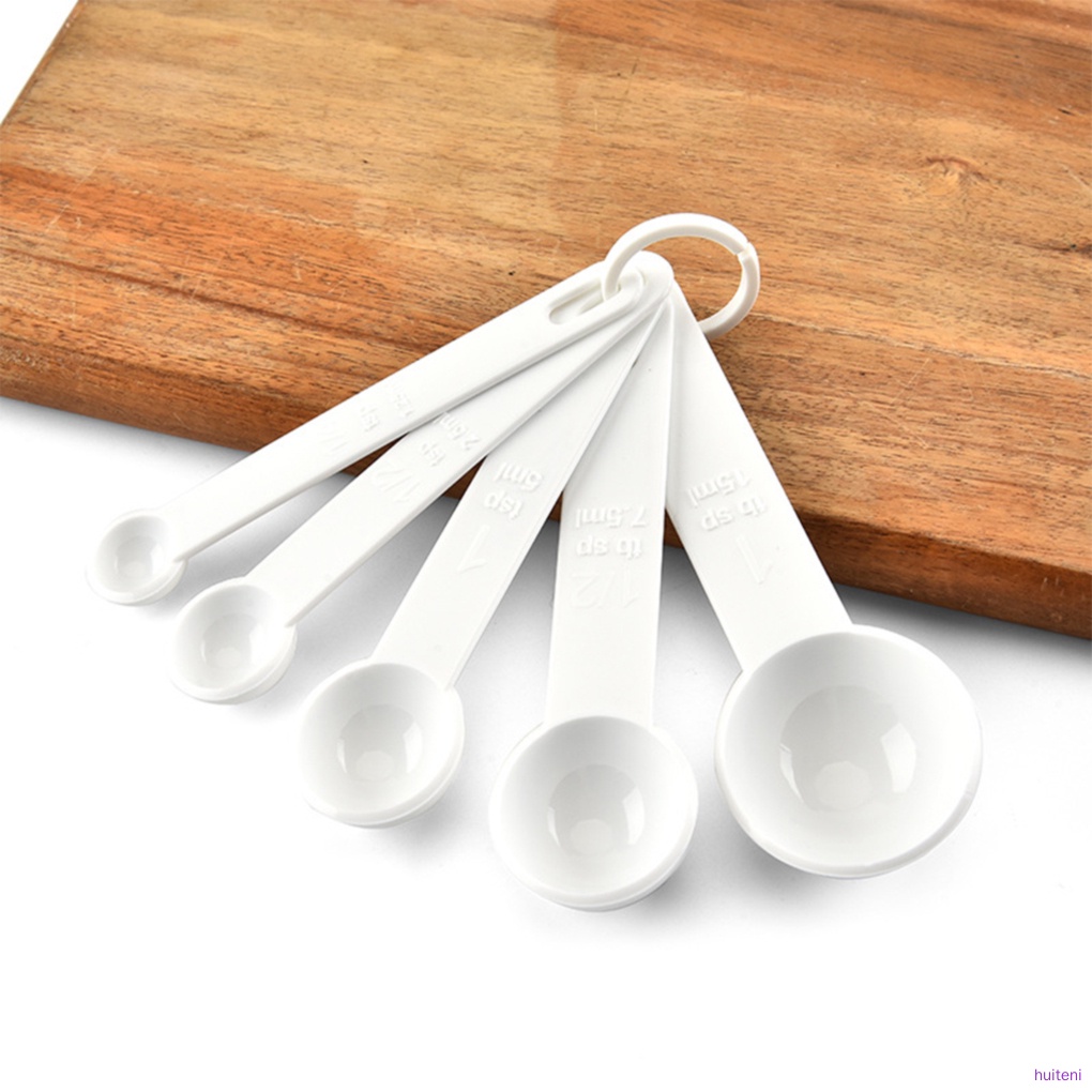 Set 5 Muỗng Đo Lường Gia Vị Bằng Nhựa Màu Trắng Tiện Dụng Cho Nhà Bếp Diy