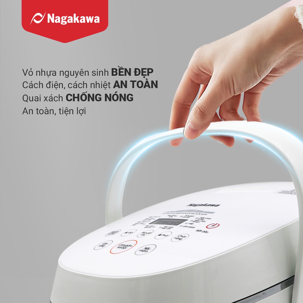 [Mã ELHADEV giảm 4% đơn 300K] Nồi cơm điện tử 1.2L Nagakawa NAG0136 (trắng)