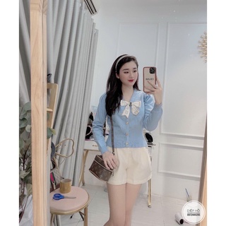 Áo len nơ đính viền đá