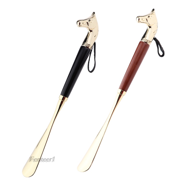 [Fenteer1] Sừng Giày Bằng Kim Loại Tay Cầm Bằng Gỗ Dài 32cm / 2.6inch Màu Đen