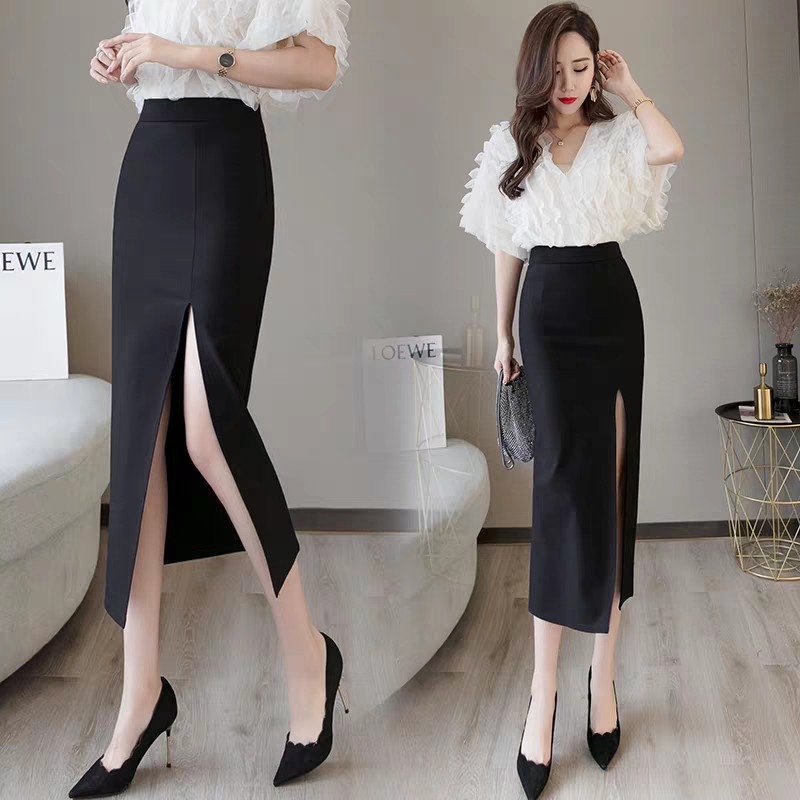 Chân váy bút chì xẻ trước 80cm cạp khóa