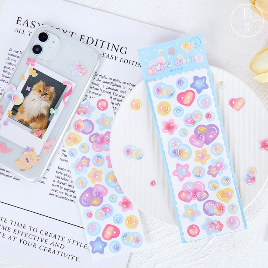 Sticker confetti hologram Colorful ribbon hình dán PET dễ thương trang trí sổ idol polaroid | BST097