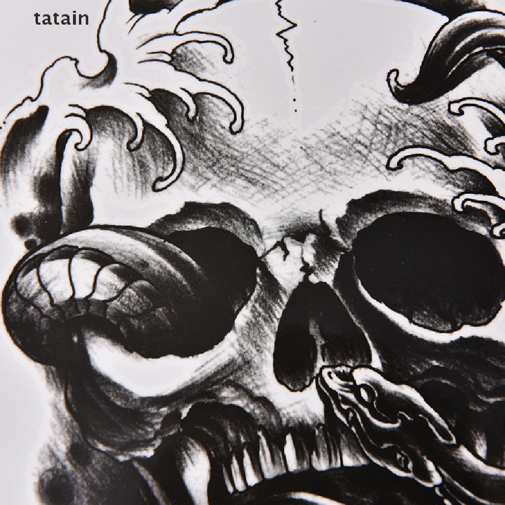 [TAT] Waterproof Black Scary Skull Temporary Tattoo Large Arm Body Art Tattoos Sticker, CVX